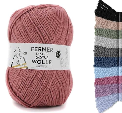 Ferner Wolle Mally Socks Uni Merino Sockenwolle Merinowolle mulesingfrei 150g 450m Nadelstärke 3-4mm (M8 - rose quarz) von Ferner Wolle
