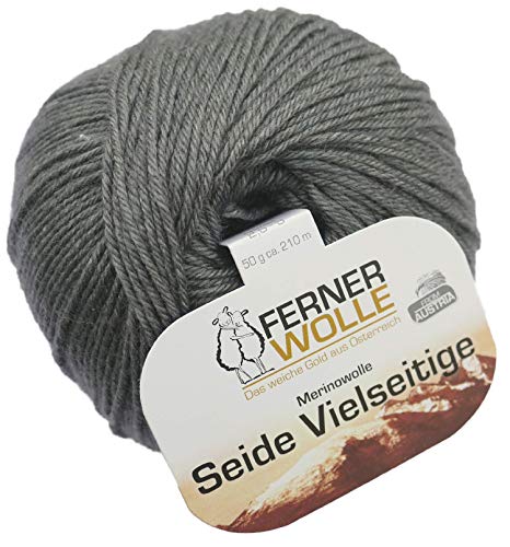 Ferner Wolle Merinowolle Seide Vielseitige stahl grau, Häkelwolle, Strickgarn, Wolle mit Seide, 50g 210m, Nadelstärke 2-3mm, 60% Wolle (Merino), 20% Seide, 20% Polyamid (V921) von Ferner Wolle