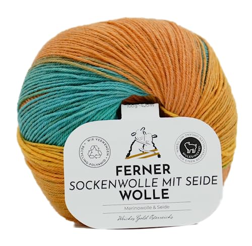 Ferner Wolle Sockenwolle 4-fädig mit Seide und Farbverlauf | Sockengarn, Strumpfwolle | 100g (626/23) von Ferner Wolle