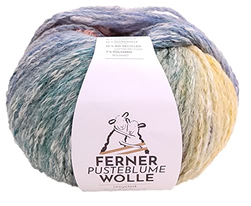 Ferner Wolle mit Farbverlauf Pusteblume PB7 | Farbverlaufswolle zum Stricken oder Häkeln | 46% Wolle, 23% Baumwolle, 24% Baumwolle recycelt, 7% Polyamid von Ferner Wolle