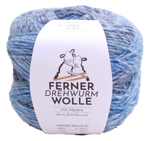 Naturwolle mit Farbverlauf Ferner Wolle Drehwurm DW4, Wolle mit Alpakawolle zum Stricken oder Häkeln, 150g von Ferner Wolle