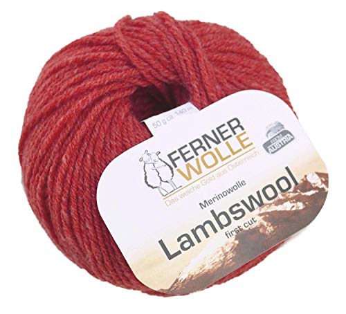Ferner Merinowolle Lambswool Wolle zum Stricken und Häkeln, Fb. 1014 - rot, Lammwolle first cut von Ferner