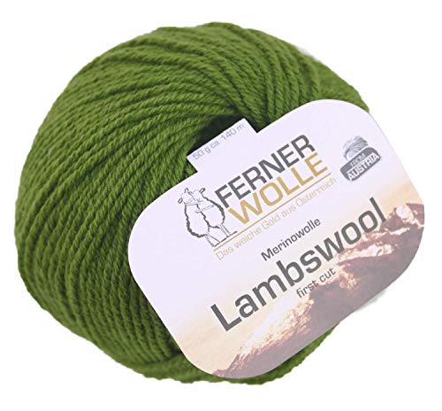 Ferner Merinowolle Lambswool Wolle zum Stricken und Häkeln, Fb. 1035 - grün, Lammwolle first cut von Ferner