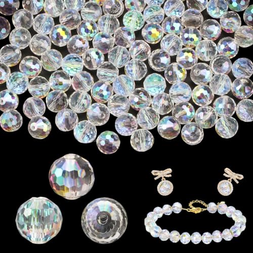 100 Stück Facettierte Glasperlen Glitzerperlen,10 mm Runde Kristallperlen Glas,Glasperlen zum Auffädeln Crystal,Perlen zum Auffädeln für Schmuckherstellung,DIY Armbänder,Halsketten,Ohrringe,Basteln von FerraDrend