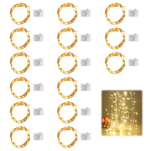 15 Stück Mini Lichterkette mit Batterie,2M 20 LED Lichterkette Draht Batterie,3 Modi,Batteriebetrieben,Lichterketten Klein für Geschenke,Mikro LED Lichterketten für Hochzeit,Party,Innen Deko(Warmweiß) von FerraDrend