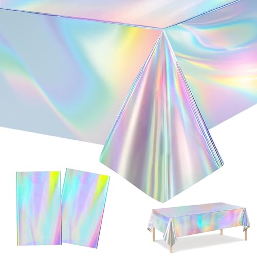 2 Stück Geburtstag Tischdecke Bunt, Glitzer Tischdecke Party, Plastik-Tischdecken, Rechteck Wasserdicht Einweg Tischdecke für Party Dekoration Geburtstag Grillparty Familientreffen (137 × 274 cm) von FerraDrend