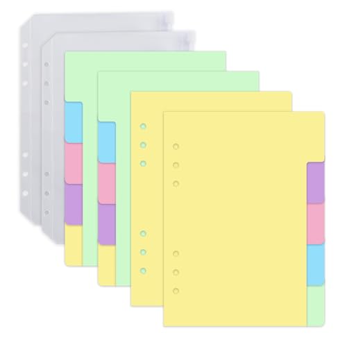 20 Stück A5 Register Trennblätter mit 5 Stück 6 Löcher Binder Reißverschluss Taschen, 15.5x21cm Ordner Trennblätter, 14.8x21cm A5 Binder Taschen für Ringbuch, Notizbuch, Planer von FerraDrend