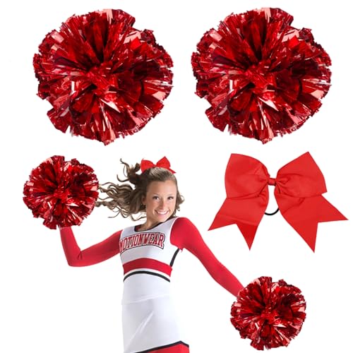 3 Stück Cheerleader Pompons, Pompoms Cheerleading Rot, Pom Poms Cheerleading, 2 Pompoms + Haarband, Metallfolie Puschel für Sportveranstaltungen, Teamgeist, Aerobic-Partys 3 Stück Cheerleader Pompons, Pompoms Cheerleading Rot, Pom Poms Cheerleading, 2 Pompoms + Haarband, Metallfolie Puschel für Sportveranstaltungen, Teamgeist, Aerobic-Partys von FerraDrend