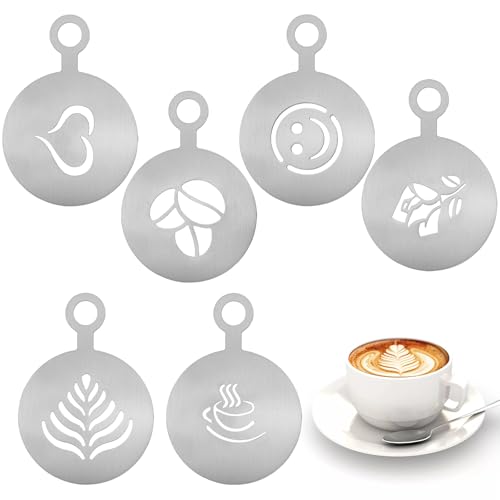 6 Stück Kaffee Schablonen Aus Edelstahl, Kaffeeschablonen, Kaffee Zeichnung Cappuccino Schablone, für Barista, Cappuccino, Kunst, Vorlagen, Girlanden, Kuchendekorationswerkzeug 6 Stück Kaffee Schablonen Aus Edelstahl, Kaffeeschablonen, Kaffee Zeichnung Cappuccino Schablone, für Barista, Cappuccino, Kunst, Vorlagen, Girlanden, Kuchendekorationswerkzeug von FerraDrend