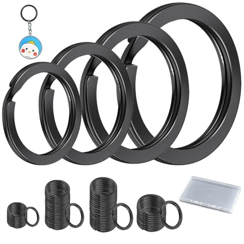 60 Stück Schlüsselring Schwarz 20mm/25mm/30mm/35mm Flache Schlüsselanhänger Ring, Matt Schlüsselringe Klein, Schlüsselringe Edelstahl, Keyring für DIY, Auto Schlüsseln, Kunsthandwerk Ornamente von FerraDrend