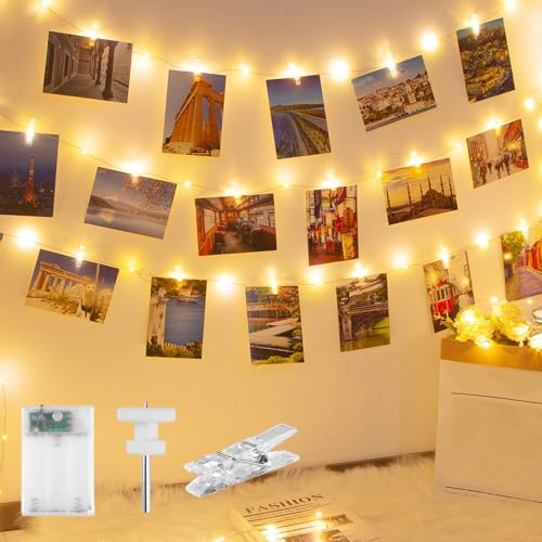 Fotolichterkette 10M 100 LED Lichterkette mit 60 Klammern für Fotos, Batteriebetriebene Lichterkette Fotoclips, Fotolichterkette mit Klammern für Fotos Wand Wohnzimmer Hochzeiten Party von FerraDrend