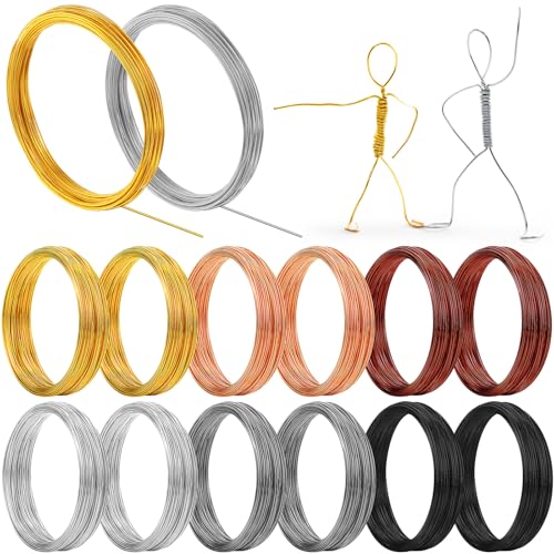 Ferraycle 25 Rollen Draht aus Aluminium, 20 Gauge/0,8 mm, flexibles Metall für Kunst, farbiger Schmuck, Perlendraht für Schmuckherstellung (6 Farben, 120 Fuß) von Ferraycle