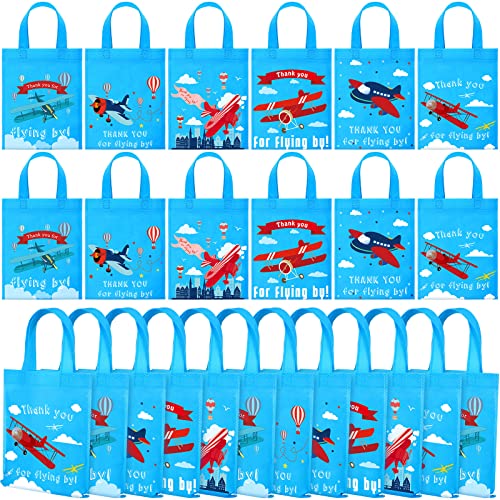 Ferraycle Geschenktüten für Flugzeug, Geschenktüten mit Griffen, Geburtstagszubehör, Tragetasche, Leckerli-Boxen, Partydekorationen für Geburtstagsdekorationen, 24 Stück (blauer Boden) von Ferraycle