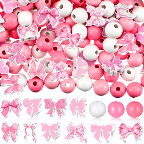 Ferreve 200 Stück rosa Schleifen-Holzperlen, süße Schleife, Holzperlen, rosa und weiß, dekorative Bastelanhänger für Geburtstag, Party, Girlanden, Schmuck, Anhänger, Hochzeit, Heimdekoration Ferreve 200 Stück rosa Schleifen-Holzperlen, süße Schleife, Holzperlen, rosa und weiß, dekorative Bastelanhänger für Geburtstag, Party, Girlanden, Schmuck, Anhänger, Hochzeit, Heimdekoration von Ferreve