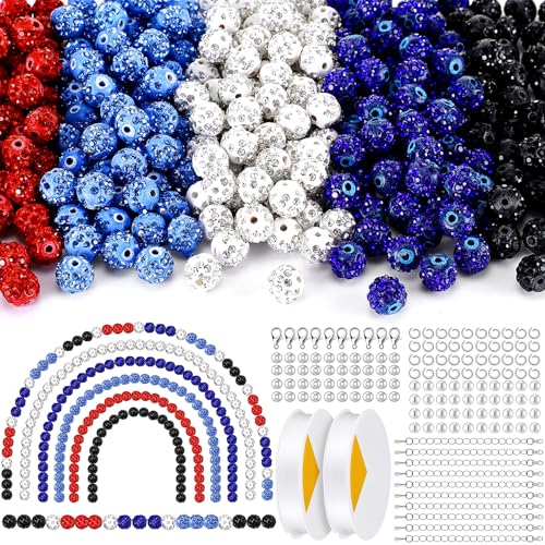 Ferreve 590-teiliges Strass-Perlen für Baseball-Halskette, Strass-Schmuckherstellung, Discokugel-Perlen-Set, runde Strass-Ton-Perlen für DIY-Baseball-Halskette, Perlenstift-Zubehör von Ferreve