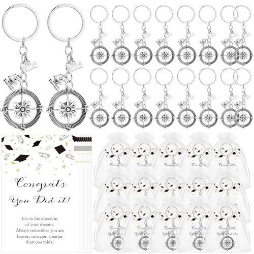 Ferreve 60 Sets inspirierendes Geschenk zum Schulabschluss, Klasse von 2025, Großpackung, Kompass, Schlüsselanhänger mit Kappen-Anhänger und Abschlusskarten, Organza-Beutel, Absolventen-Partygeschenke Ferreve 60 Sets inspirierendes Geschenk zum Schulabschluss, Klasse von 2025, Großpackung, Kompass, Schlüsselanhänger mit Kappen-Anhänger und Abschlusskarten, Organza-Beutel, Absolventen-Partygeschenke von Ferreve