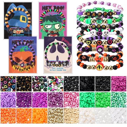Ferreve Halloween-Perlen für Armbänder, bunte Freundschaftsarmbänder, Bastelset mit Dankeskarte, Halloween-Dekoration, Geschenke, Charms, Schmuckherstellung, Bastelset für Partyzubehör, 2485 Stück von Ferreve