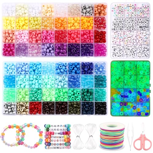 Ferreve Pony-Perlen zur Herstellung von Armbändern, 64 Farben, 73 Farben, 3700 Stück, Pony-Regenbogen-Buchstabenperlen, 9 Farben, leuchtet im Dunkeln, Freundschaftsarmband, Schmuck, Basteln mit von Ferreve