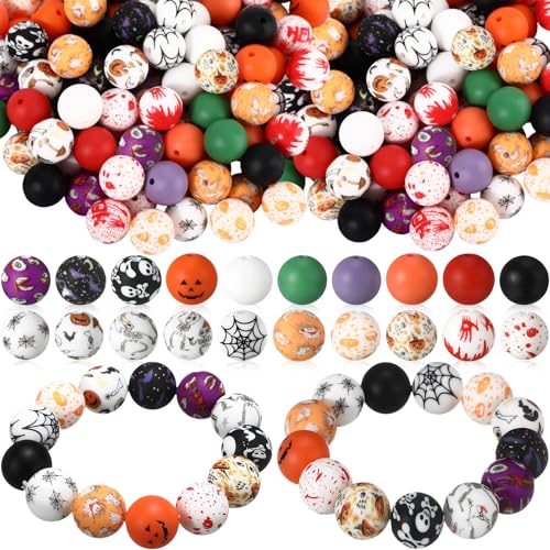 Ferreve Silikonperlen, 15 mm, 120 Stück, 15 mm, Silikonperlen, Druckgummi, DIY-Armbandherstellungs-Set für Schlüsselanhänger, Stifte, Halsketten, Schmuck (Halloween) von Ferreve
