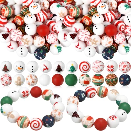 Ferreve Silikonperlen, 15 mm, 120 Stück, 15 mm, Silikonperlen, Druckgummi, DIY-Armbandherstellungs-Set für Schlüsselanhänger, Stifte, Halsketten, Schmuck (Weihnachten) von Ferreve