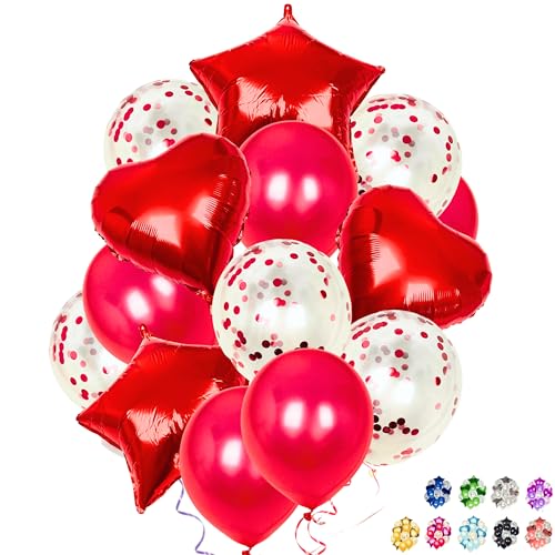 14 rote Geburtstagsballons in Stern und Herzform aus Aluminium 45cm und Luftballons mit Konfetti und Metallic-Optik 30cm Luftballons für Geburtstag, Kinderparty, Hochzeit, Jahrestag, Abschlussfeier 14 rote Geburtstagsballons in Stern und Herzform aus Aluminium 45cm und Luftballons mit Konfetti und Metallic-Optik 30cm Luftballons für Geburtstag, Kinderparty, Hochzeit, Jahrestag, Abschlussfeier von Fersora