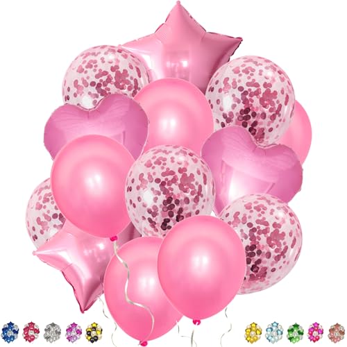 Geburtstagsballons, Herzen und Sterne, aus Aluminium, 45 cm, Konfettiballons, einfarbig, 30 cm, für Geburtstag, Kinderparty, Hochzeit, Jubiläum, Abschlussfeier (Hellrosa) von Fersora
