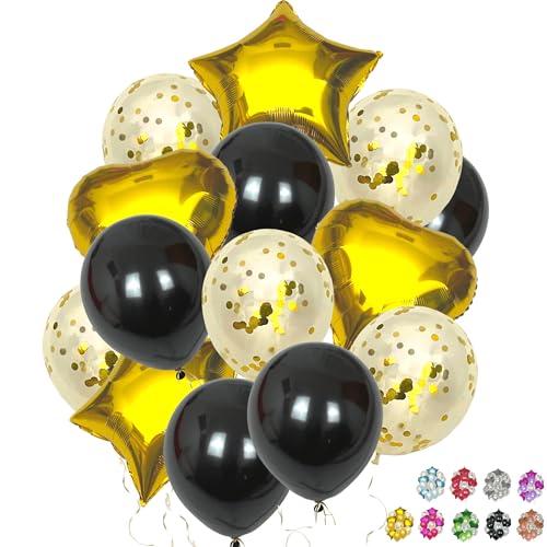 Goldene und schwarze Luftballons, Geburtstagsballons mit Herzen und Sternen, 45 cm und Konfettiballons, einfarbig, 30 cm, Dekoration für Geburtstag, Kinderparty, Hochzeit, Jubiläum, Abschlussfeier Goldene und schwarze Luftballons, Geburtstagsballons mit Herzen und Sternen, 45 cm und Konfettiballons, einfarbig, 30 cm, Dekoration für Geburtstag, Kinderparty, Hochzeit, Jubiläum, Abschlussfeier von Fersora