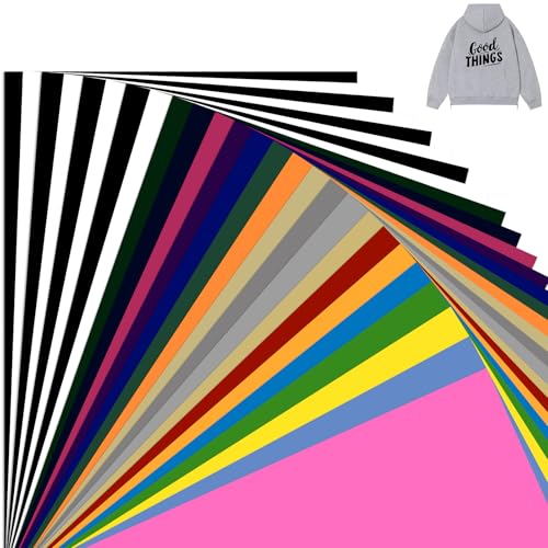 Feruchun 26 Stück Plotterfolie Textil, 30.5cmx20.5cm Flexfolie Plotter Textil,Textilfolie Plotter für DIY T-Shirt,Mützen,Leinentaschen (Mehrfarbig) von Feruchun