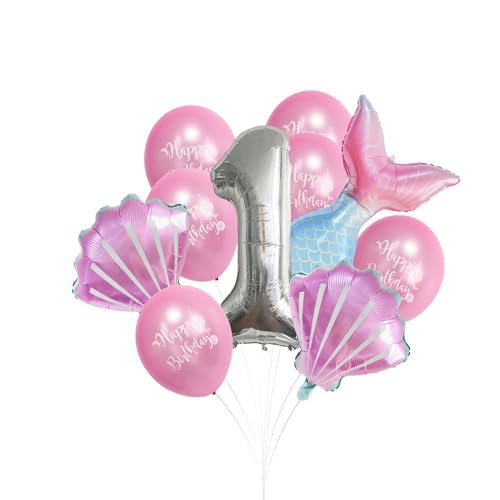 Fesnova Meerjungfrau Deko Kindergeburtstag, 32 Zoll Silber Nummer 1, 10 Meerjungfrauen Luftballons für 1. Geburtstagsparty von Mädchen, Meerjungfrau Meer Thema, Babyparty, Rosa (Nummer 1) von Fesnova