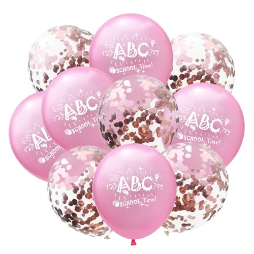 Fesnova 12 Zoll Rosa Luftballons Einschulungs Deko Mädchen, 10 Stück Rosa Konfetti Latex Luftballons Set, für Deko Einschulung Mädchen, ABC Ballon von Fesnova