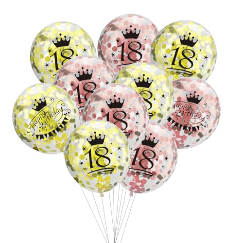 Fesnova 18. Geburtstag Konfetti-Luftballons Set, 10 Stück, Rosa und Gelb mit Kronen-Design, Happy Birthday Dekoration von Fesnova