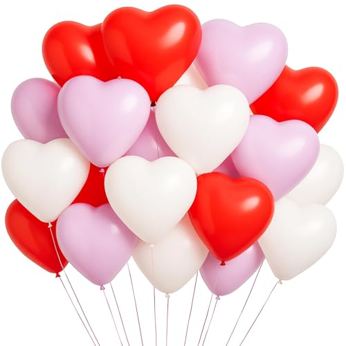 Fesnova 30 Stück Herz Ballons, Rot, Rosa, Weiß, Latex Herzballons, Romantische Party Ballongirlande für Valentinstag, Hochzeit, Jahrestag, Verlobung, Geburtstag, Abschlussfeier, Abschlussball von Fesnova