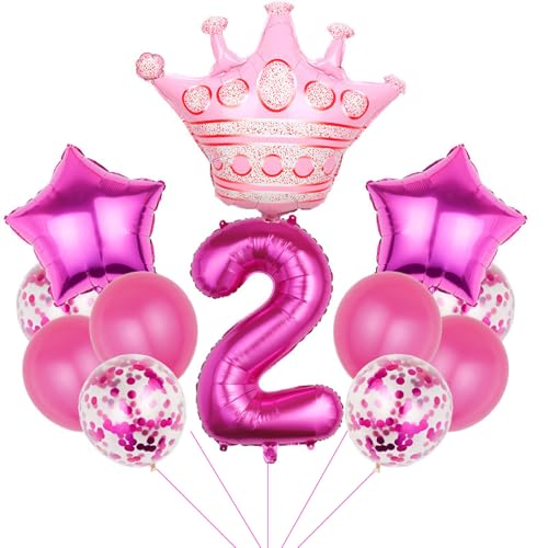 Fesnova Ballon 2 Geburtstags, 12 Stück Rosa Dekoration 2. Geburtstag Mädchen, 32 Zoll Ballon 2 Geburtstag, für Geburtstagsparty von Mädchen, Geburtstagsdeko, Folienballons in Kronenform, (Nummer 2). von Fesnova