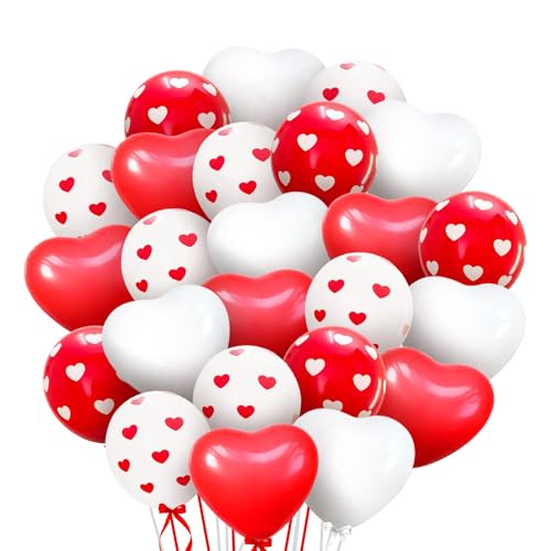 Fesnova 40 Stück Herzluftballons, 12 Zoll rote und weiße Ballons, Latexballons für Valentinstag, Verlobung, Hochzeit, Verlobung, Geburtstag, Romantische Dekoration von Fesnova