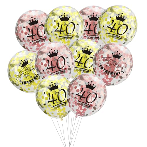 Fesnova 40. Geburtstag Konfetti-Luftballons Set, 10 Stück, Rosa und Gelb mit Kronen-Design, Happy Birthday Dekoration von Fesnova