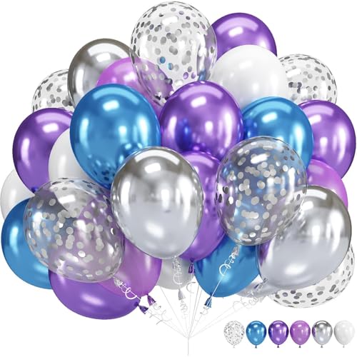 Fesnova Blaues und Violettes Luftballon Set, 30 Stück, Metallisch Violette Weiße Latexballons, Konfetti Heliumballons, für Mädchen, Meerjungfrau Geburtstagsparty, Babyparty Fesnova Blaues und Violettes Luftballon Set, 30 Stück, Metallisch Violette Weiße Latexballons, Konfetti Heliumballons, für Mädchen, Meerjungfrau Geburtstagsparty, Babyparty von Fesnova