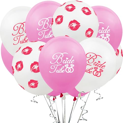 Fesnova Bride Tribe Luftballons, Jga Luftballons Rosa und Weiß mit Kussmund-Design,Jga Ballons,für Hochzeit Junggesellinnenabschied Deko Set,Luftballons Jga von Fesnova