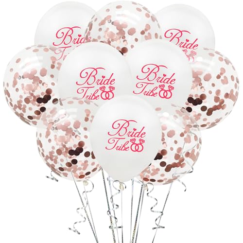 Fesnova Bride Tribe Luftballons Set,Luftballons Jga,Weiß und Roségold Konfetti für Hochzeit Brautparty Dekoration,Jga Deko Frauen von Fesnova