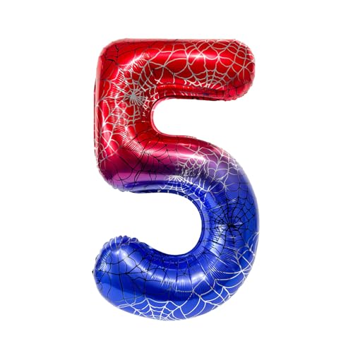Fesnova Folienballons 5 mit Spinnenmotiv, 40 Zoll große Mylar Geburtstagsballon, für Kinder, Jungen und Mädchen, Spidey Geburtstagsdeko und Jubiläumsparty Dekorationszubehör von Fesnova
