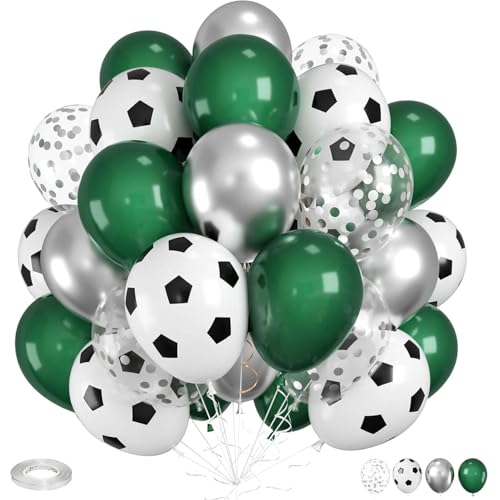 Fesnova Fußballballons, Grün Und Silberner Ballon, 12 Zoll Große, mit Fußball Bedruckte Ballons, für Fußball Geburtstagsballons für Kinder, Sportthema, Geburtstagsparty Zubehör, 30 Stück Fesnova Fußballballons, Grün Und Silberner Ballon, 12 Zoll Große, mit Fußball Bedruckte Ballons, für Fußball Geburtstagsballons für Kinder, Sportthema, Geburtstagsparty Zubehör, 30 Stück von Fesnova