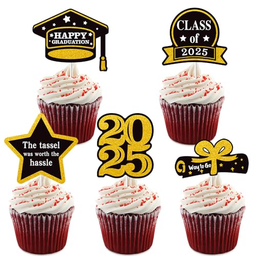 Fesnova Glitzernd Schwarz Gold Cupcake-Topper zum Schulabschluss,Graduation Deko,Bachelor Deko,Graduation,Abschluss Deko,2025 Grad Cap Kuchen Dekorationen für Abschlussfeierzubehör Fesnova Glitzernd Schwarz Gold Cupcake-Topper zum Schulabschluss,Graduation Deko,Bachelor Deko,Graduation,Abschluss Deko,2025 Grad Cap Kuchen Dekorationen für Abschlussfeierzubehör von Fesnova