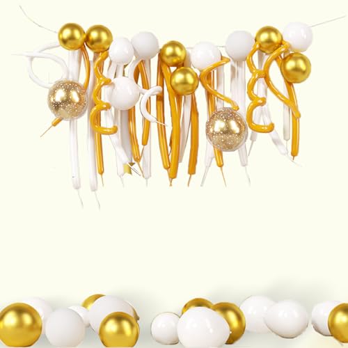 Fesnova Goldene und Weiße Luftballons Geburtstag set,Luftballons Gold mit Happy Birthday Banner, Sterne und Luftballons für Deko Geburtstag von Fesnova