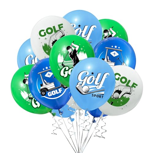 Fesnova Golf Luftballons, 12 Stück Golf Ballons, 12 Zoll Golfpartyballons, für Golf Thema Geburtstagsfeier Dekoration, Sport Golfballon, Blau, Grün, Weiße Ballons von Fesnova