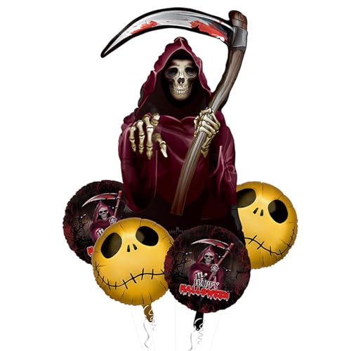 Fesnova Halloween Luftballons Set, 5 Stück Halloween Party Deko Ballon, Groß Gruseliger Skelett Schädel, Horror Geist Dekor, Innenausstattung Fesnova Halloween Luftballons Set, 5 Stück Halloween Party Deko Ballon, Groß Gruseliger Skelett Schädel, Horror Geist Dekor, Innenausstattung von Fesnova