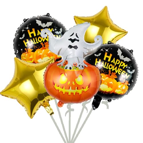 Fesnova Halloween Luftballons Set,Folienballon 5 Stück,Kürbis,Geist und Sternmotive,Gold und Orange,für Bars,Gruselige Partydekorationen Gruselparty,Kindergeburtstag,Mottoparty,Monsterparty Fesnova Halloween Luftballons Set,Folienballon 5 Stück,Kürbis,Geist und Sternmotive,Gold und Orange,für Bars,Gruselige Partydekorationen Gruselparty,Kindergeburtstag,Mottoparty,Monsterparty von Fesnova