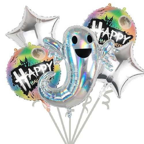 Fesnova Halloween Luftballons gespenster deko Set,Folienballon Holographischer Happy Halloween Rundballons und Sternen,5 Stück für Mottoparty Gruselige Partydekorationen Bars, Zuhause und Kinder Fesnova Halloween Luftballons gespenster deko Set,Folienballon Holographischer Happy Halloween Rundballons und Sternen,5 Stück für Mottoparty Gruselige Partydekorationen Bars, Zuhause und Kinder von Fesnova