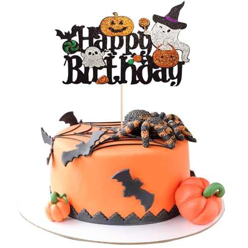 Fesnova Halloween Happy Birthday Tortendeko, Glitzer Spukhaus Kürbis Kuchen Deko Tortenaufleger Halloween, für Hematische Kuchendekoration Geburtstag Party Schwarz Orange, 15x11,3cm Fesnova Halloween Happy Birthday Tortendeko, Glitzer Spukhaus Kürbis Kuchen Deko Tortenaufleger Halloween, für Hematische Kuchendekoration Geburtstag Party Schwarz Orange, 15x11,3cm von Fesnova