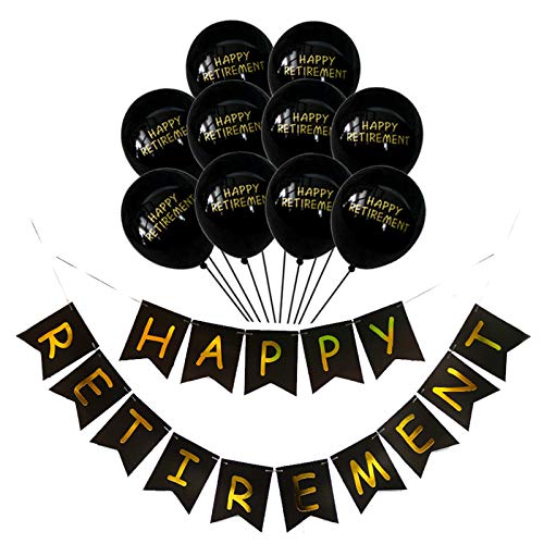 Fesnova Happy Retirement Deko-Set,Schwarze Luftballons und Banner, Goldene Schrift, Pensionierungsfeier Dekoration Fesnova Happy Retirement Deko-Set,Schwarze Luftballons und Banner, Goldene Schrift, Pensionierungsfeier Dekoration von Fesnova