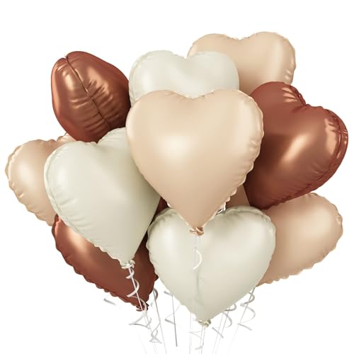 Fesnova Herzluftballons Set,12 Stück Herz Folienballons,Karamell Beige Weiß Hochzeitsballons für Geburtstagsdeko Frau Hochzeit Dekoration Valentinstag Hochzeitsdeko Verlobung Herzluftballons Helium von Fesnova