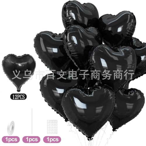Fesnova Herz Schwarze Ballons Set, 12 Stück Schwarze Luftballons Folienballons,Schwarz Herz für Geburtstag Hochzeit Verlobung Brautdusche Valentinstag von Fesnova